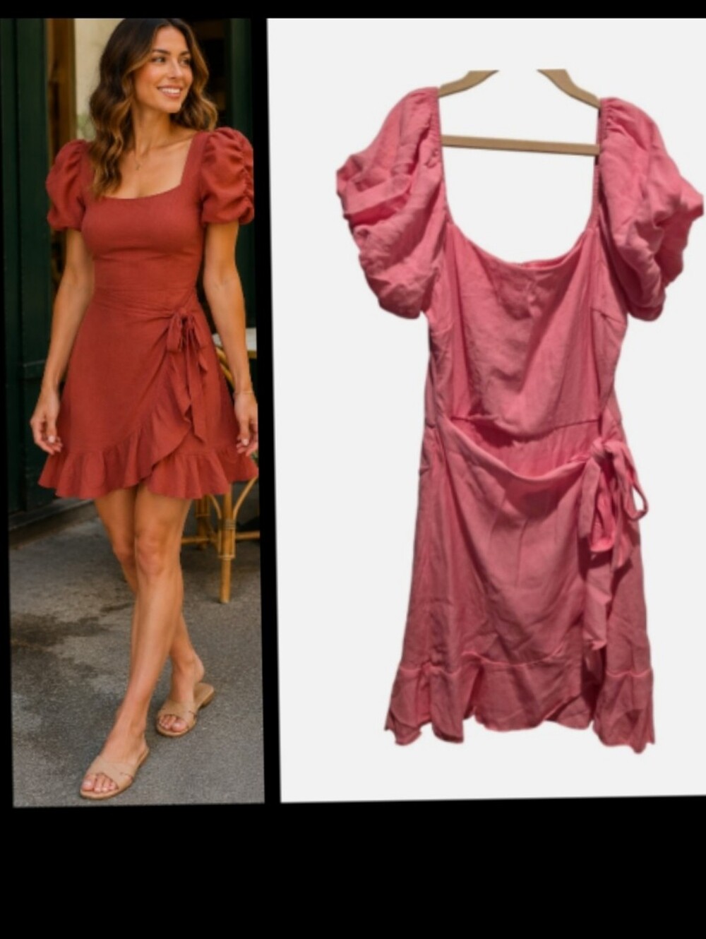 Wrap Dress Puff‎ Sleeve Trixxi Coral Color  Ruffle Hem Tie Waist Large